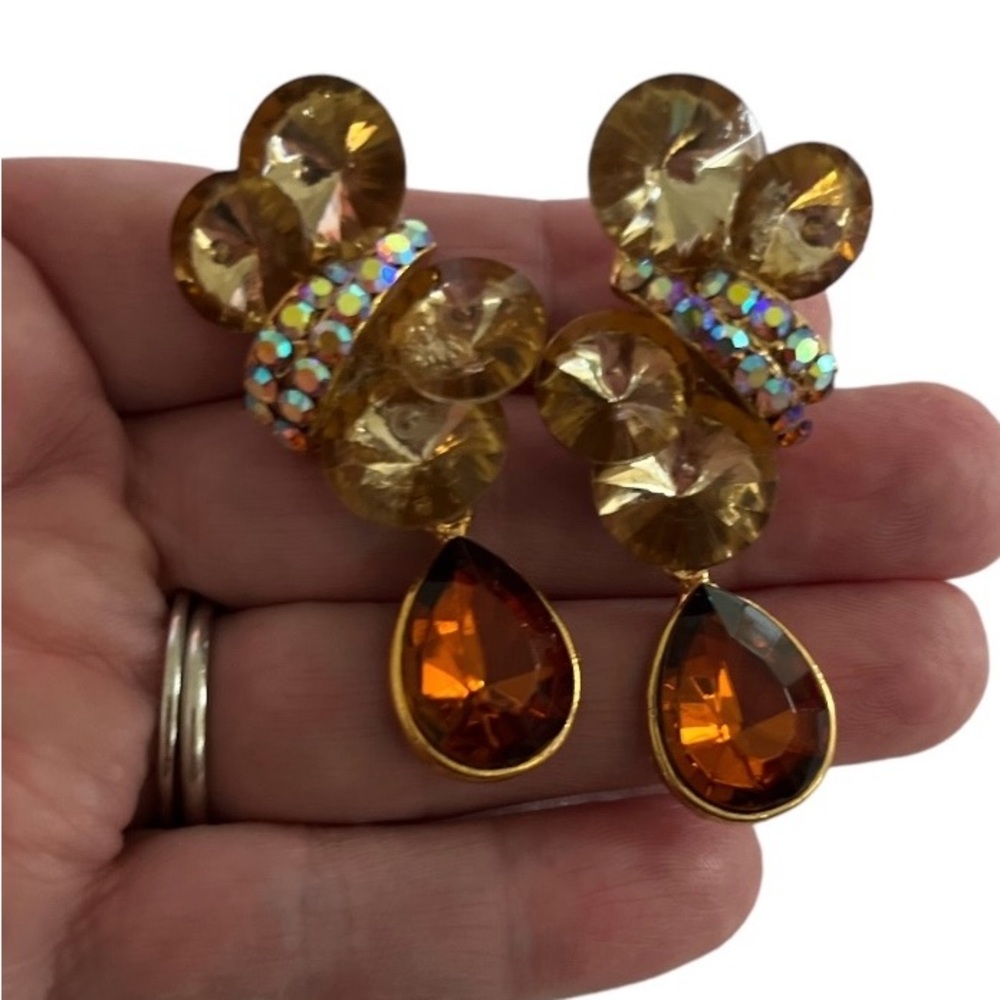 Modern Acrylic Rhinestone Earrings Clip Ons